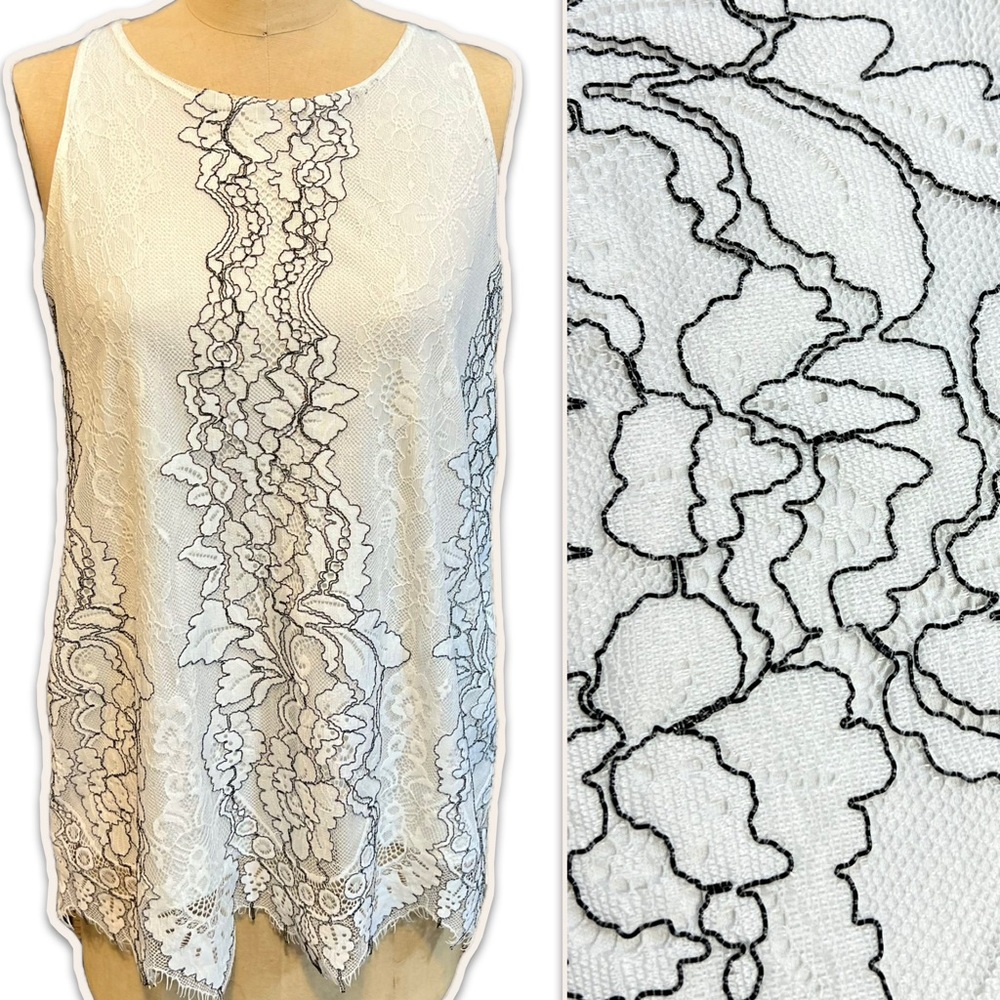Lace overlay sleeveless blouse tank top‎ keyhole back feminine dressy office y2k